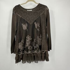 Feratelli Womens Top Sz M Embroidered Lace Cottagecore Romantic Festival Peasant